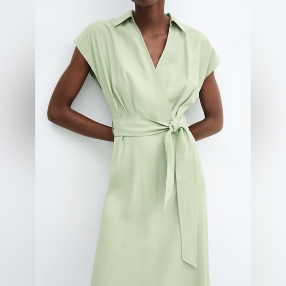 New Mango Belt Midi Sleeveless Wrap Dress in Mint Green Sz 2 NWT - Picture 4 of 11